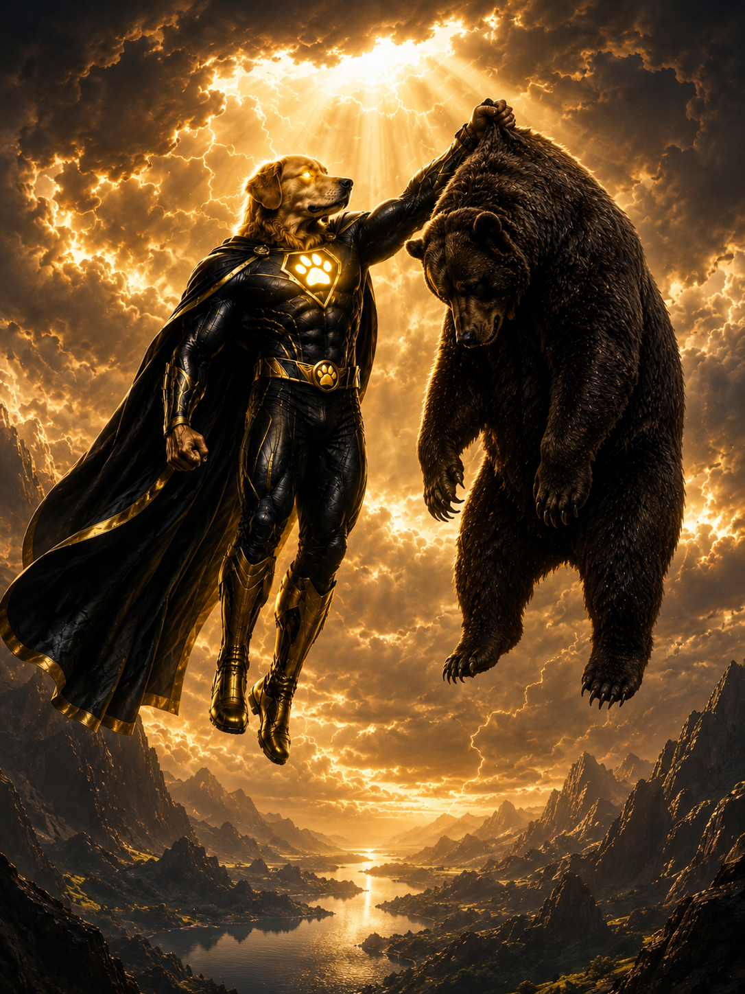 Emperor lifting the bear